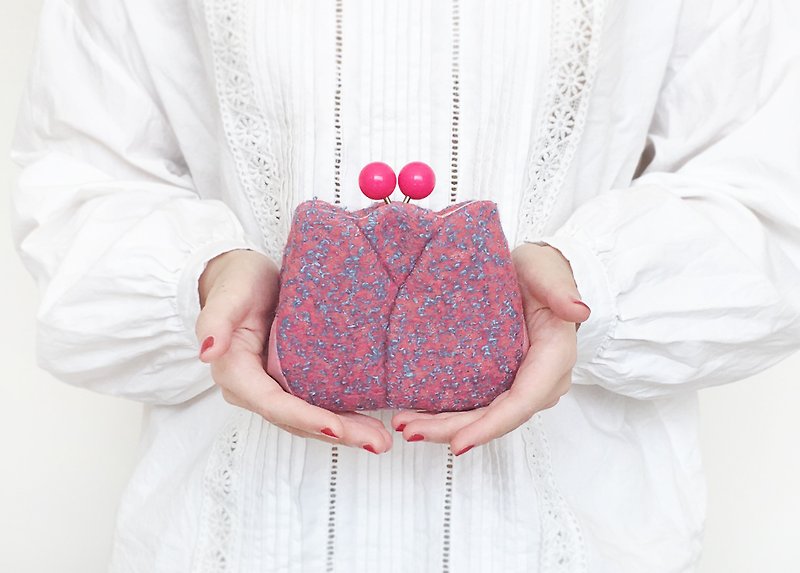 ピンク色 二つ折り財布 チューリップミニ財布 がま口財布 - 財布 - ウール ピンク