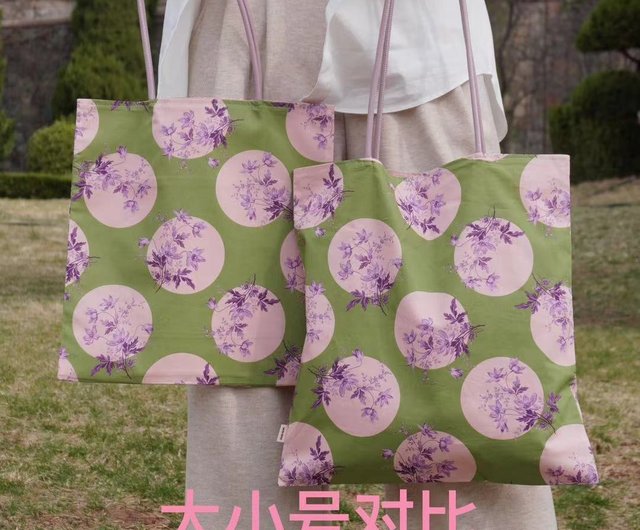 リバティ ブルー 薄手コットンバッグ レトロ小花柄 2024年新作 ins風