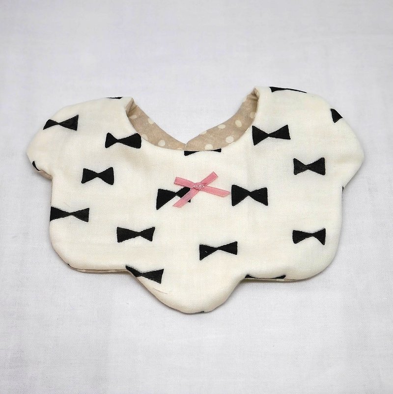 Japanese Handmade 8-layer-gauze Baby Bib / ribbon - Bibs - Cotton & Hemp White