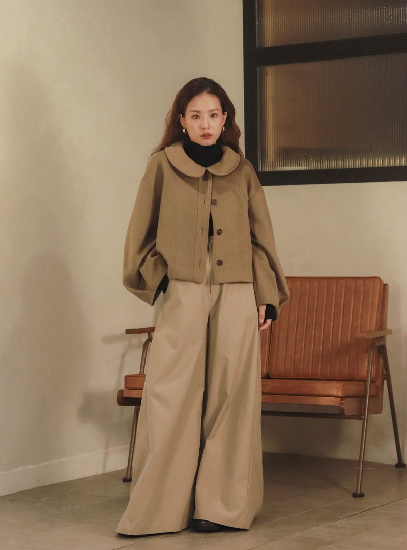 Fusheng series doll collar short coat - Women's Blazers & Trench Coats - Wool Brown