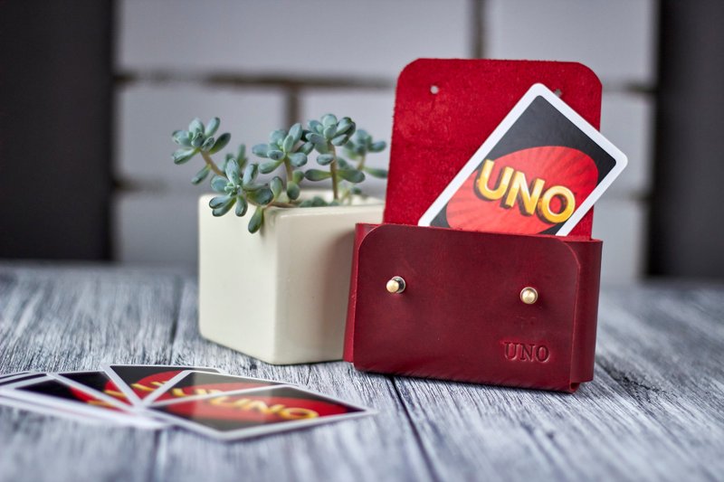 Personalized leather UNO card case Custom leather UNO card holder - 其他 - 真皮 紅色