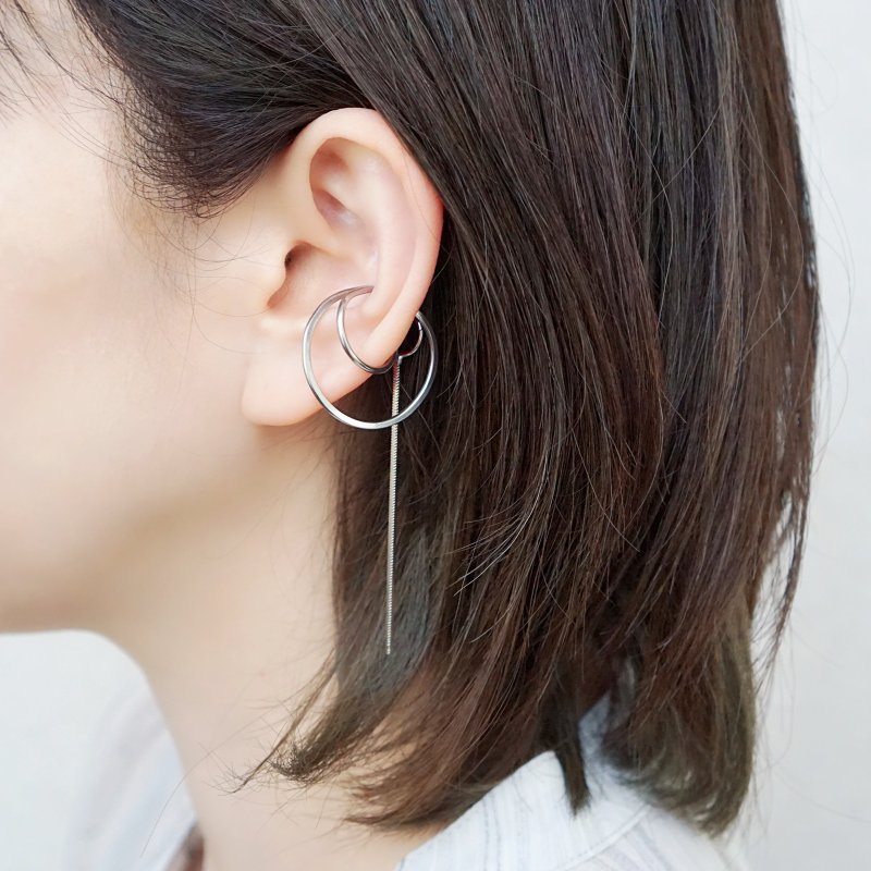 Ear cuff 　quiet.able　stainless steel snake chain - ต่างหู - สแตนเลส สีเงิน