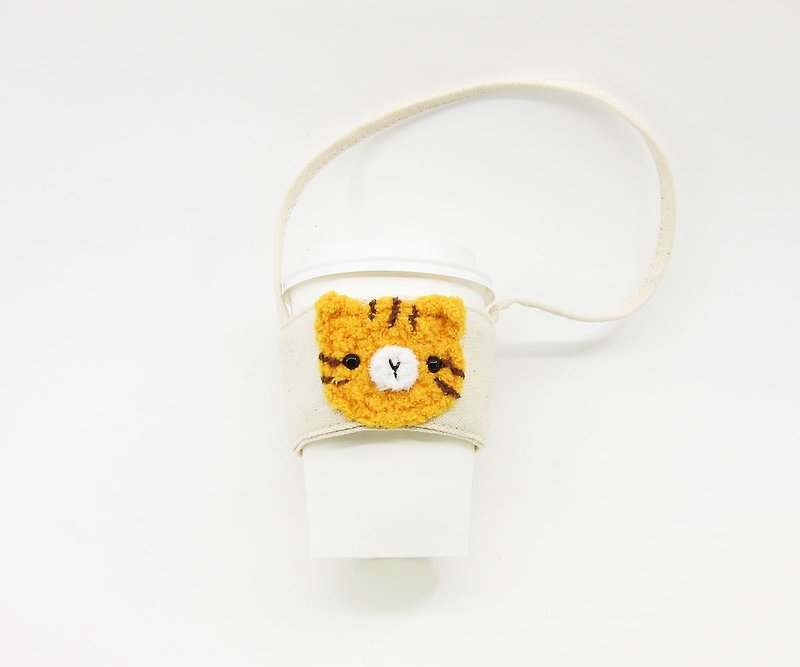 Orange Cat / Environmental Cup Bag / Beverage Bag / Cup Set / Cat - ถุงใส่กระติกนำ้ - เส้นใยสังเคราะห์ สีส้ม