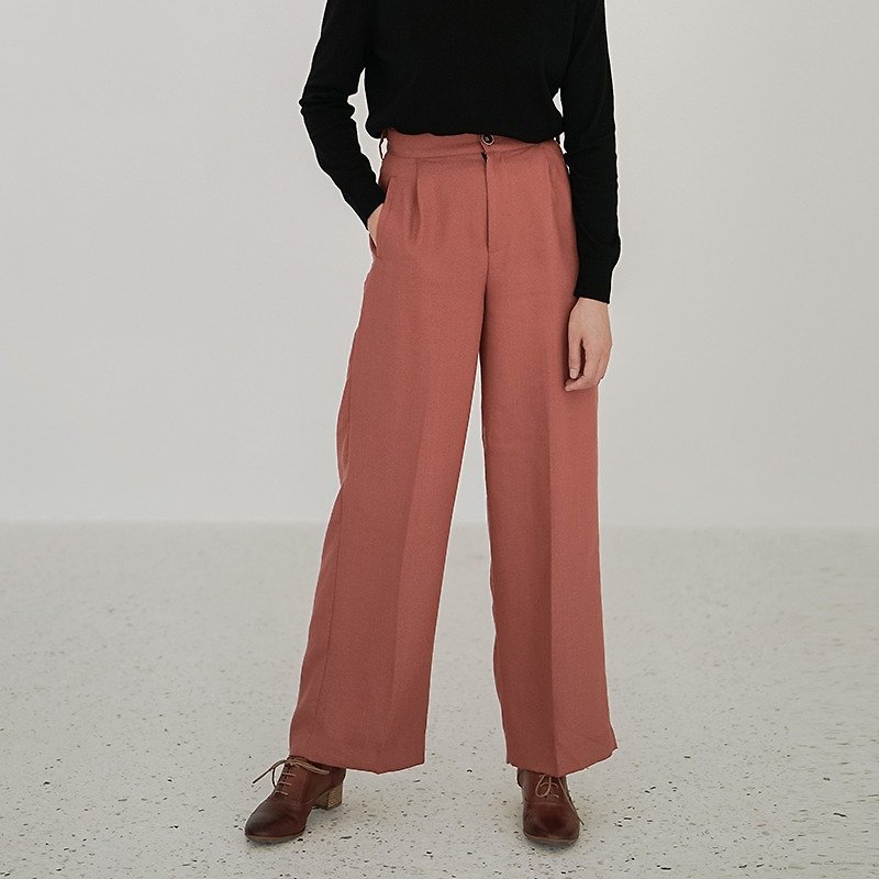 Brick red Trendy long to mop loose wide leg pants high waist long pants wide bell bottoms trousers chic colors Come take a look at the drape feather sticky charcoal | vitatha original design Paita independent women's brand - Women's Blazers & Trench Coats - Polyester Red