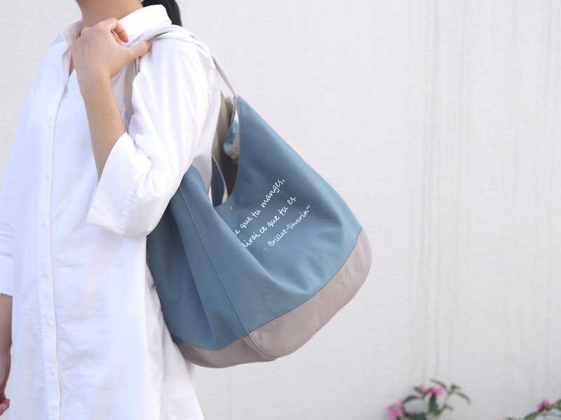 French Shoulder Bag-Japan canvas/big interior - กระเป๋าแมสเซนเจอร์ - วัสดุอื่นๆ สีน้ำเงิน