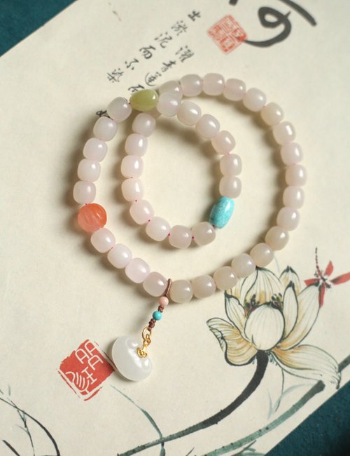 Angel's tears 天使之淚 Jewelry Design 天然和闐玉/和田玉-藕粉玉 保山南紅蓮花珠設計項鍊多圈手串項鍊s