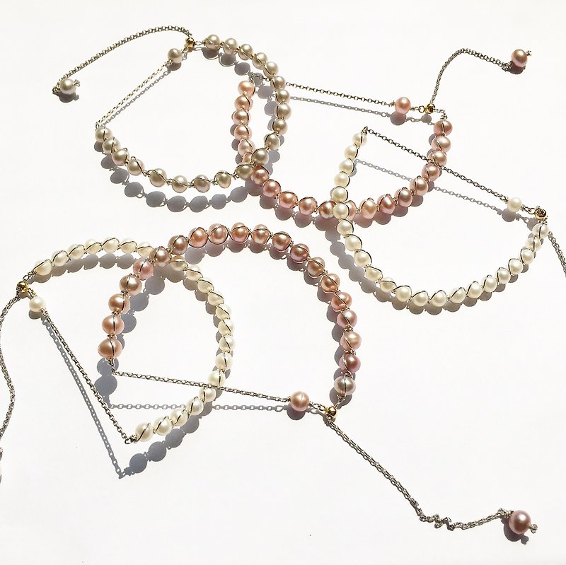 100% self-designed hand-made 925 sterling silver winding freshwater pearl bracelet - Bracelets - Sterling Silver Multicolor