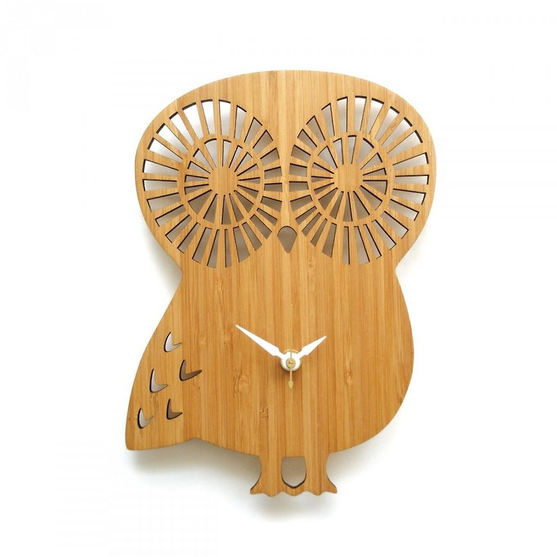 Modern animal wall clock owl without numbers - Clocks - Bamboo Brown