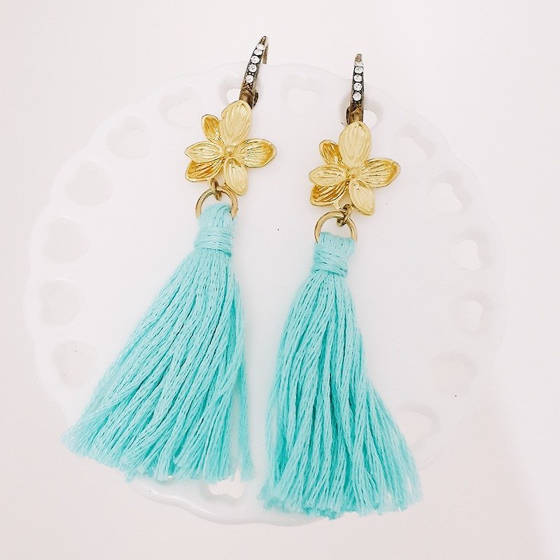 momolico Spiraea romantic tassel ear hook earring copper - Other - Other Materials Blue