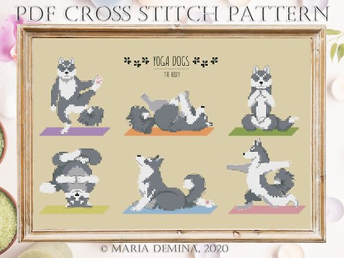 LittleRoomInTheAttic Husky Yoga modern PDF cross stitch pattern