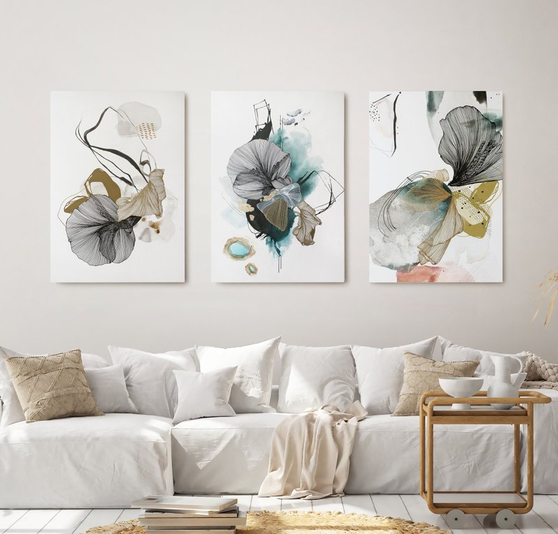 Alcohol Ink Paintings| Minimalist Painting| Abstract Triptych | Concord Set of 3 - 壁貼/牆壁裝飾 - 棉．麻 藍色