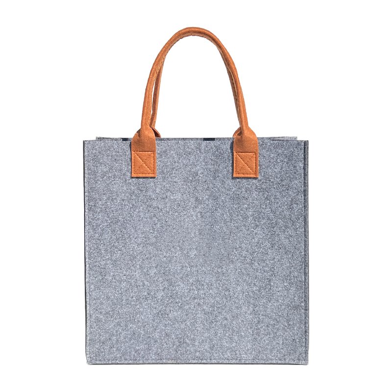 Felt bag plain color block gray - กระเป๋าถือ - ขนแกะ สีเทา