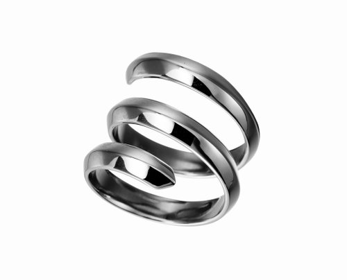 Majade Jewelry Design 純銀螺旋開口戒指 925銀飾寬版男戒 漩渦硫化螺旋銀戒 質感黑戒指
