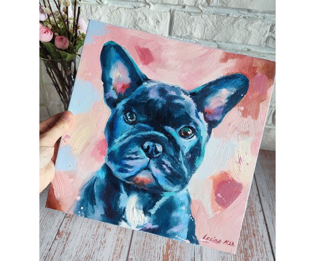フレンチブルドッグの絵画 犬のオリジナルアート ペットの肖像画 フレンチブルドッグの絵画 犬のオリジナルアート ペットの肖像画