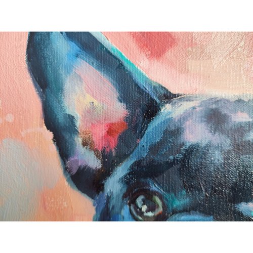 フレンチブルドッグの絵画 犬のオリジナルアート ペットの肖像画 油絵