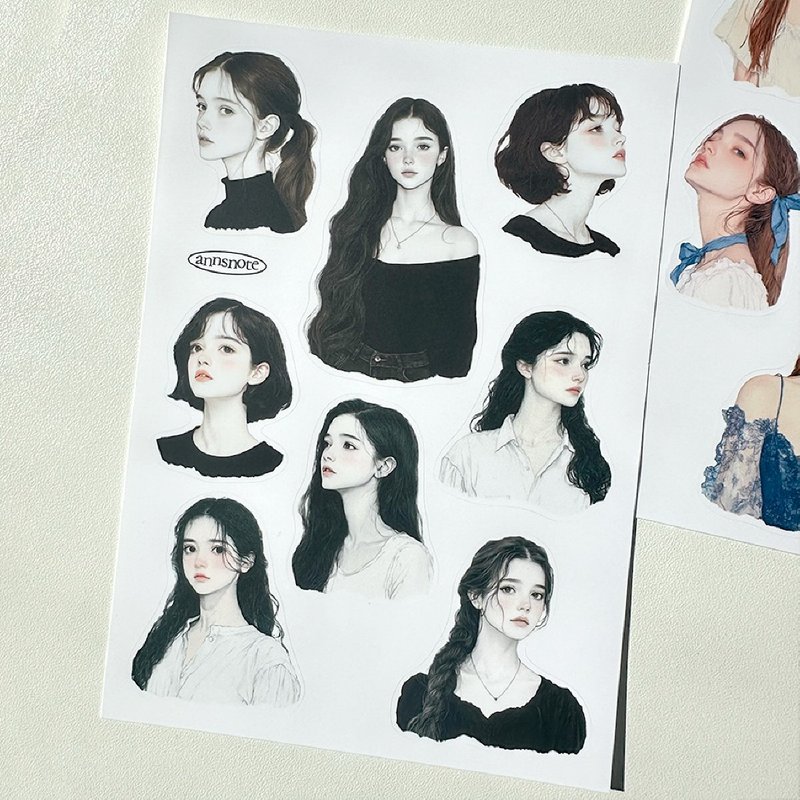 Girl - Monotone seal sticker (anns note) vintage - 貼紙 - 紙 黑色
