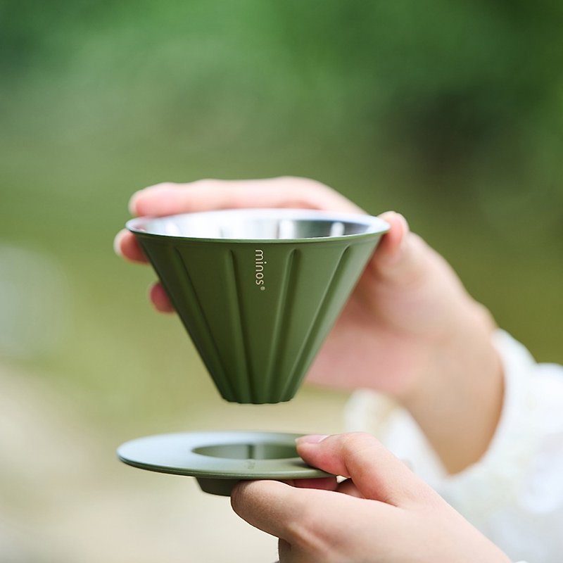Stainless Steel filter cup two sizes 304 Stainless Steel separate base camping carry - เครื่องทำกาแฟ - สแตนเลส สีเขียว
