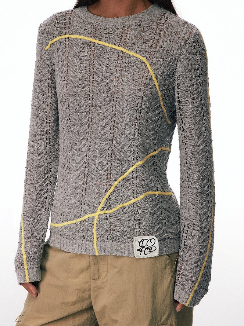 軌跡 / 提花針織長袖T恤 - 女上衣/長袖上衣 - 其他材質 灰色