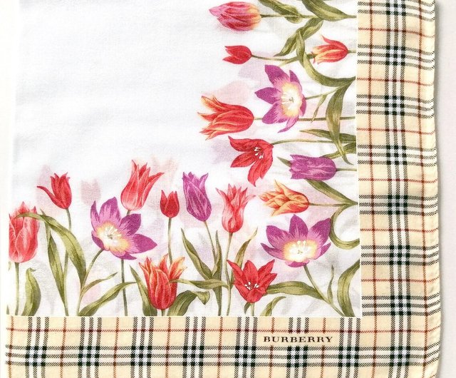 バーバリー ヴィンテージ ハンカチ フローラル チューリップ チェック