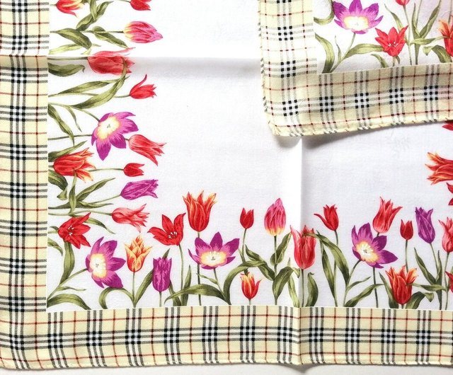 バーバリー ヴィンテージ ハンカチ フローラル チューリップ チェック