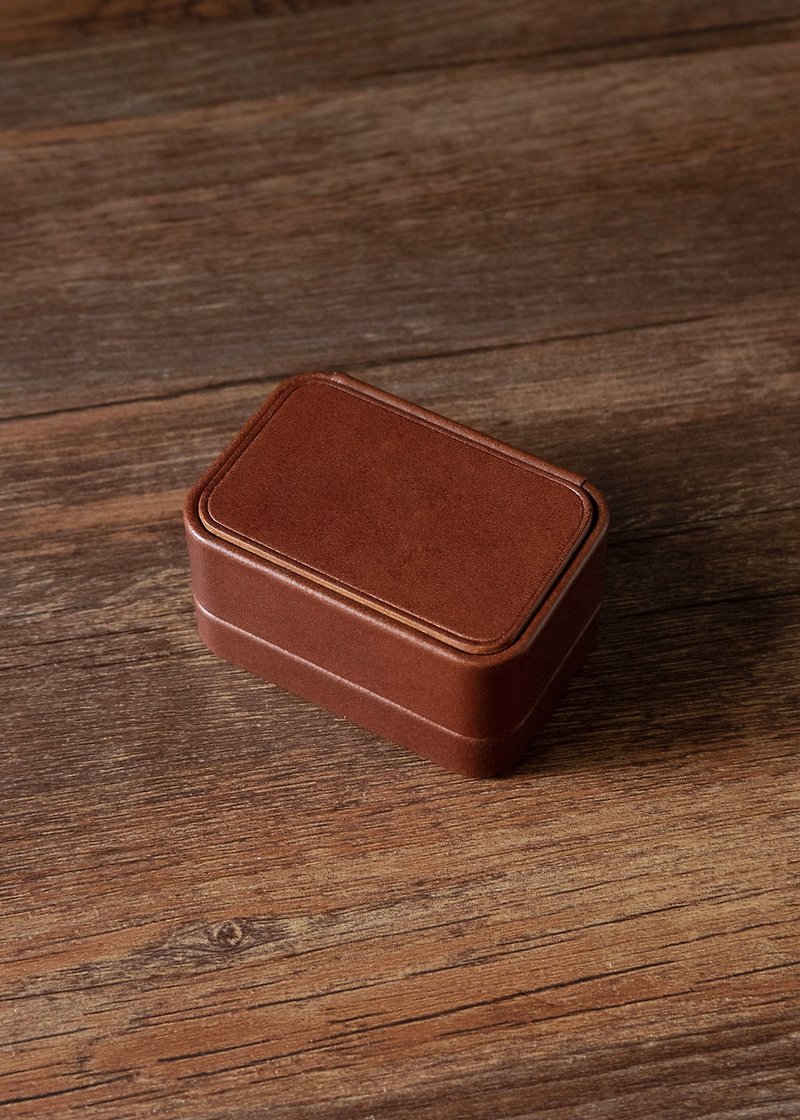 Italian vegetable tanned cow leather ring box - General Rings - Genuine Leather Brown