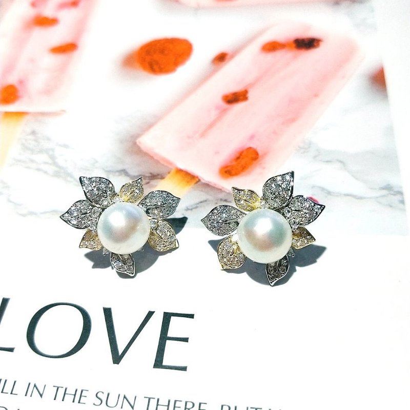 I JEWELRY 奢華燦爛太陽花頂級鋯石大珍珠純銀耳環 附精美禮物 - 耳環/耳夾/耳骨夾 - 純銀 銀色