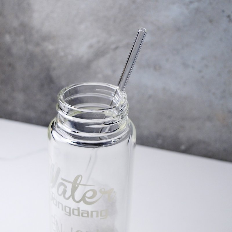 25cm (caliber 0.6cm) flat mouth slim straw straw (with cleaning brush) - Reusable Straws - Glass Gray
