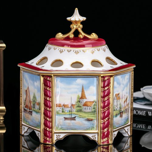 擎上閣裝飾藝術 限量英國製Royal Worcester 手繪1989旖旎河岸骨瓷手繪寶瓶花瓶