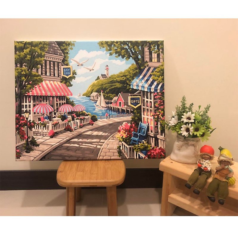 A digital oil painting of a coffee shop in a small town in stock, a summer trip in the French countryside - Posters - Other Materials 