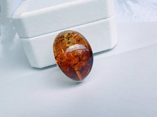 Esme Accessory 波羅的海 天然琥珀 純銀戒指 焦糖珀 漸層花珀 大氣時尚 設計款七