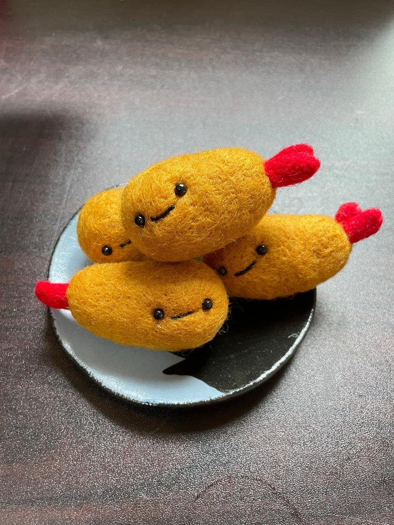 Japanese Fried Shrimp Tempura Wool Felt Keychain - ที่ห้อยกุญแจ - ขนแกะ 