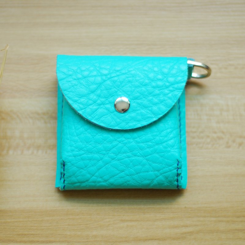 零錢小包 真皮手縫 (Tiffany藍) - 散紙包 - 真皮 藍色