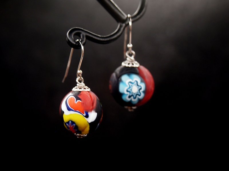 #GE232 Murano Millefiori Glass Beads Earring - Earrings & Clip-ons - Glass Multicolor