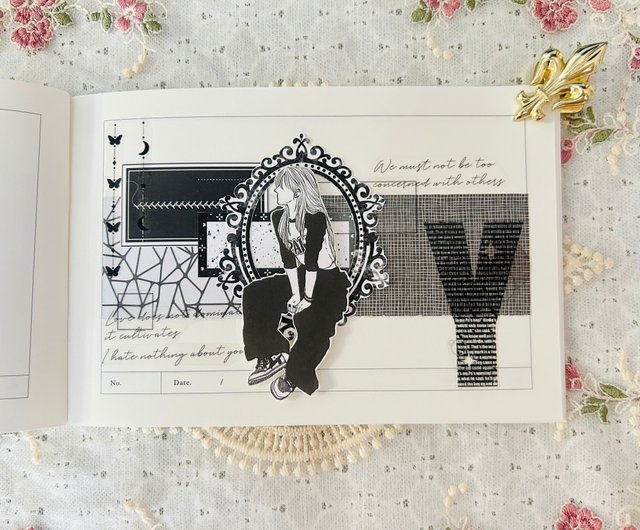 ToPeJournal-モノトーンアルファベットコラージュステッカー4枚