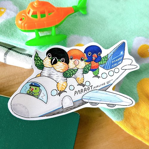 鸚味日誌ParrotDaylife 透明白墨防水貼紙 / 鸚鵡航空飛機透明白墨防水貼紙