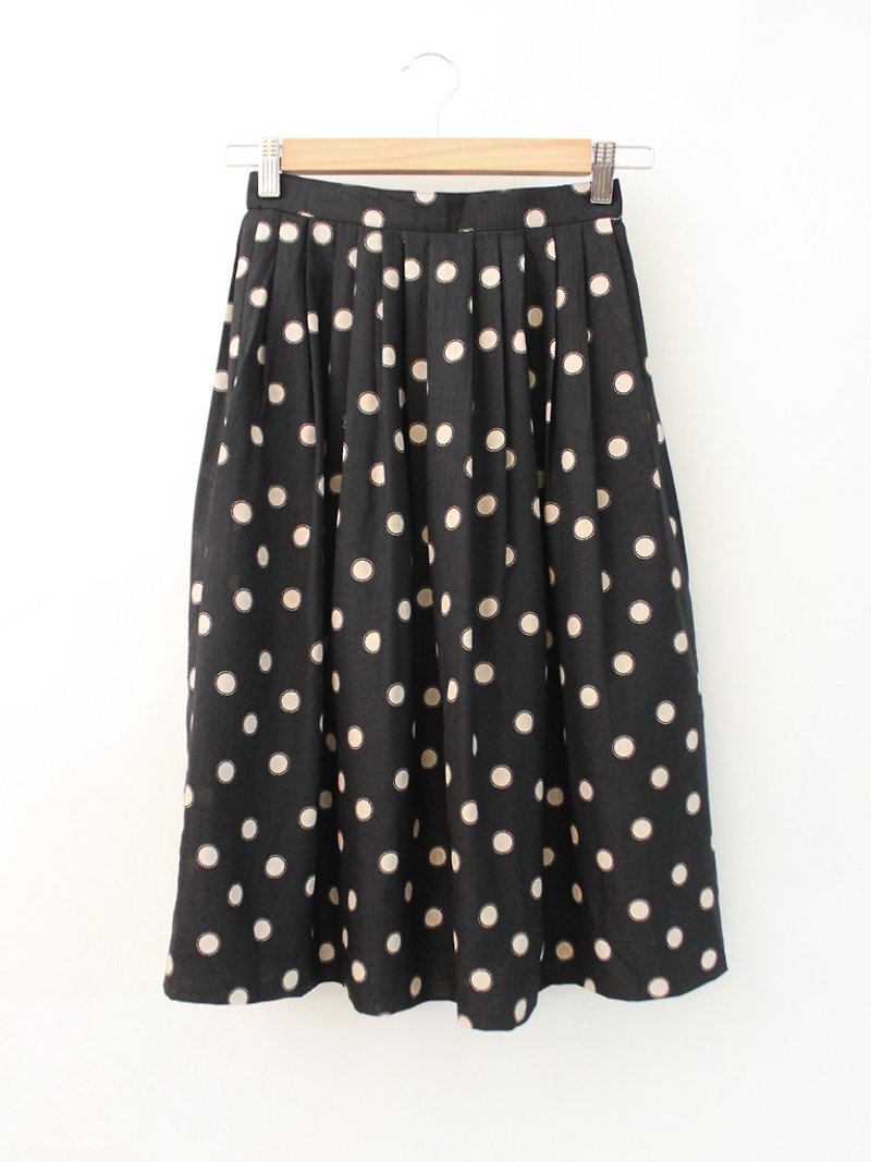 Retro Summer Japanese Dotted Black Hundred Fold Vintage Dresses Vintage Skirt - กระโปรง - เส้นใยสังเคราะห์ สีดำ