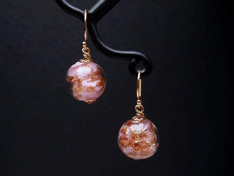 義大利 Italy Munaro 手工琉璃珠包金耳環 #GE0457 - 耳環/耳夾 - 玻璃 粉紅色