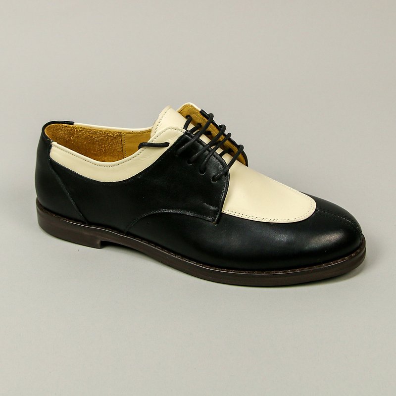 Norwegian U-shaped stitched derby shoes for women/black and white/266C last - รองเท้าหนังผู้หญิง - หนังแท้ หลากหลายสี