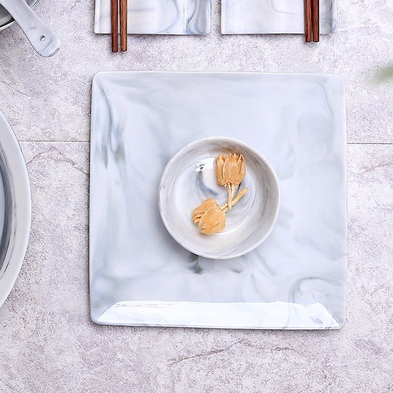 【JOYYE ceramic tableware】 painted quadrilateral plate - gray - จานเล็ก - เครื่องลายคราม 