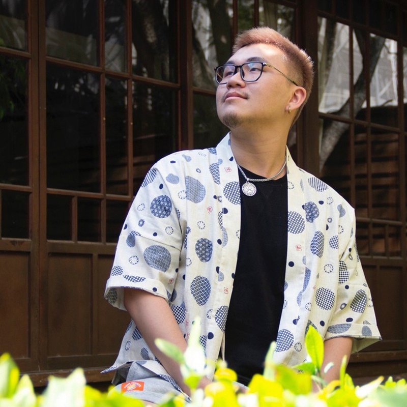 日式外套-和風班格紋(白) - 男夾克/外套 - 棉．麻 白色