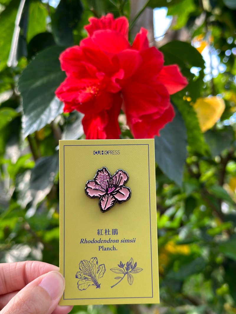 Hong Kong Native Plant Series Red Rhododendron Pin - เข็มกลัด - โลหะ สึชมพู