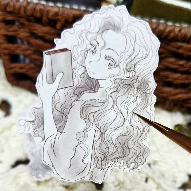 Lady Christine paper sticker (achromatic color ver.) - 貼紙 - 紙 白色