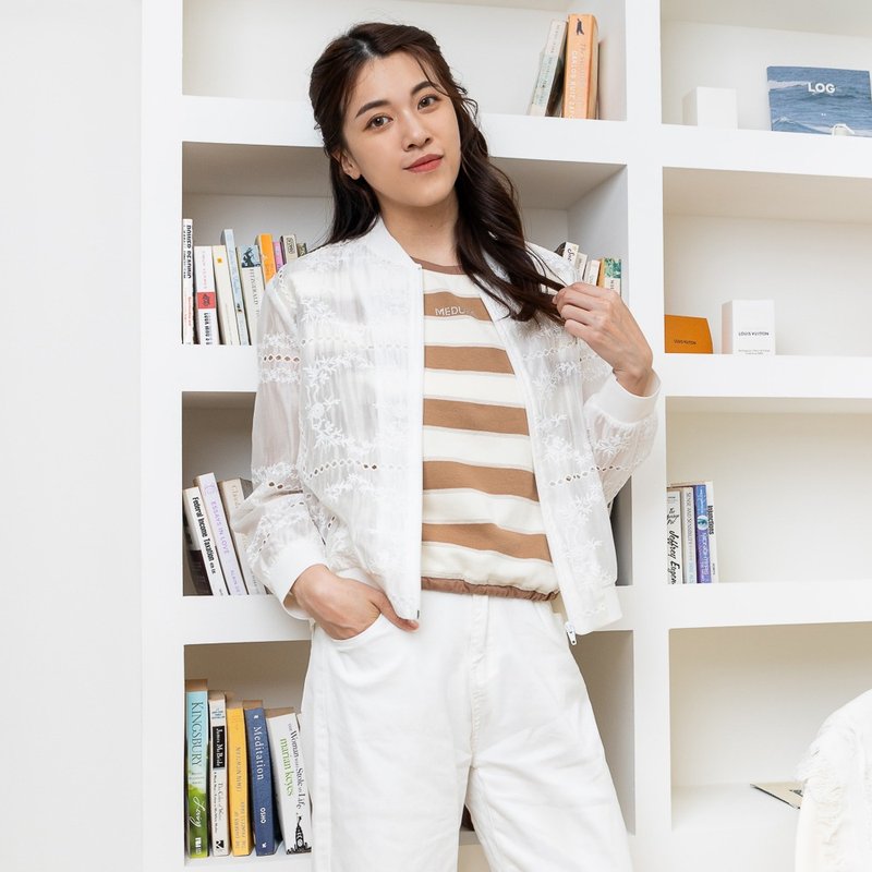 【MEDUSA】純白天絲棉刺繡微透外套(M-XL) | 女夾克 女外套 防曬 - 女大衣/外套 - 棉．麻 白色