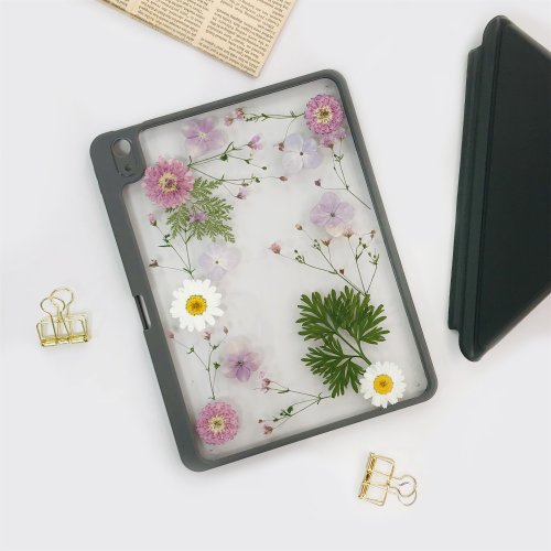 FeimeiPresents 粉紅白花綠葉手工押花iPad殼 iPad Air 11寸13寸iPad Pro11寸13寸