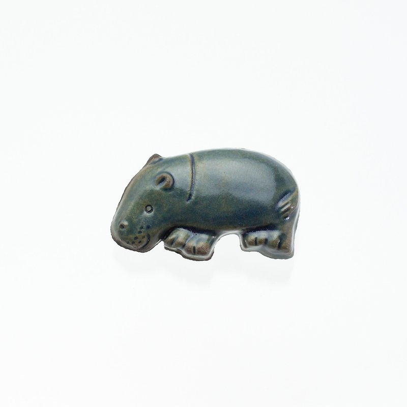 ceramics brooch hippopotamus antique blue - Brooches - Pottery Green
