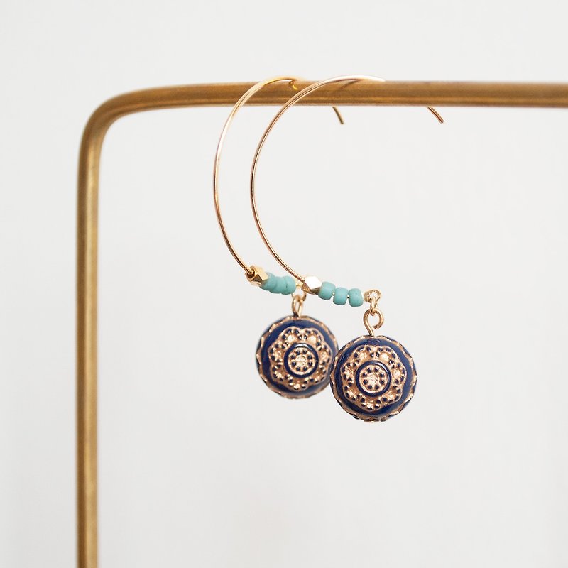 ティータイムの環状ビードのイヤリングイヤーフックと純粋な手作りの風合い - ピアス・イヤリング - その他の素材 