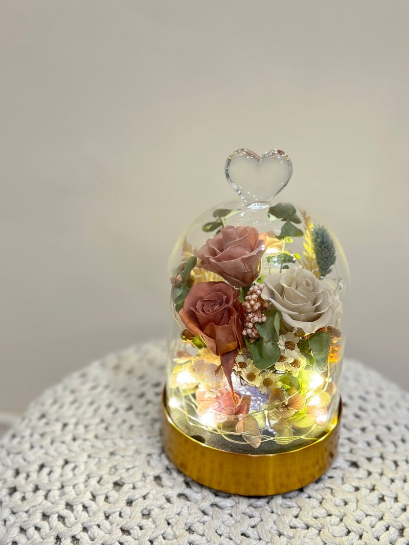 Dried rose eternal flower glass lampshade night light Christmas gift exchange gift healing small item - Dried Flowers & Bouquets - Plants & Flowers 