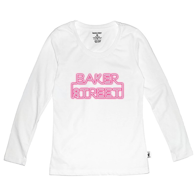 British Fashion Brand 【Baker Street】Neon Board Long Sleeve - Women's T-Shirts - Cotton & Hemp White