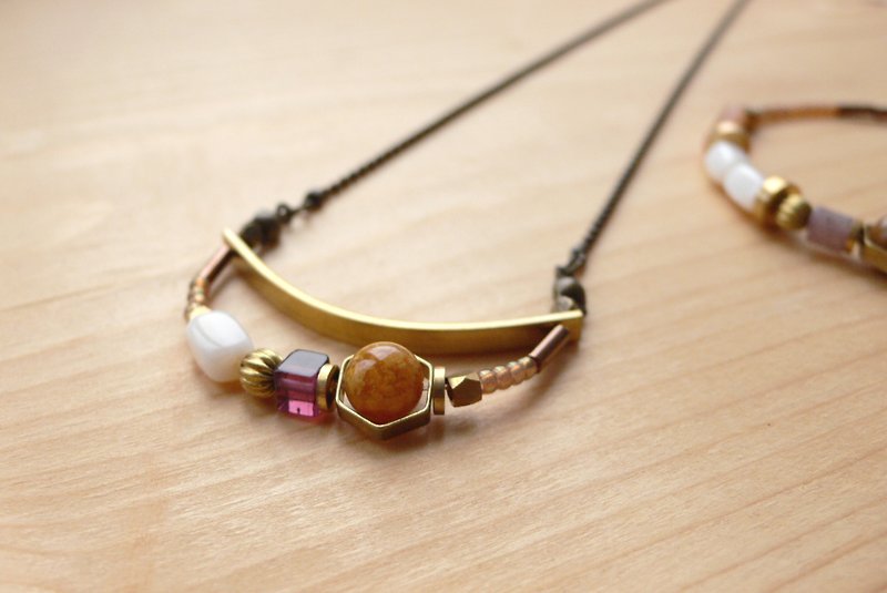 日和 the good day｜Orange Pearl Brass Crystal Gemstone Necklace - Necklaces - Gemstone Orange