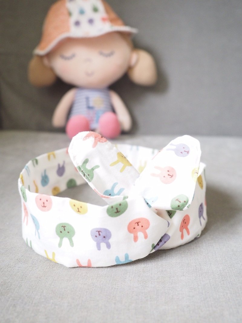 Handmade baby/ kid hat and headband set with colorful rabbit pattern - ผ้ากันเปื้อน - ผ้าฝ้าย/ผ้าลินิน สีส้ม